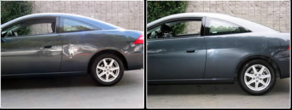 Dent Removal Before & After – Rear Car Fender